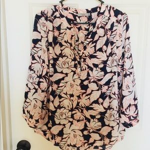 Dalia navy and pink floral blouse 3/4 sleeve